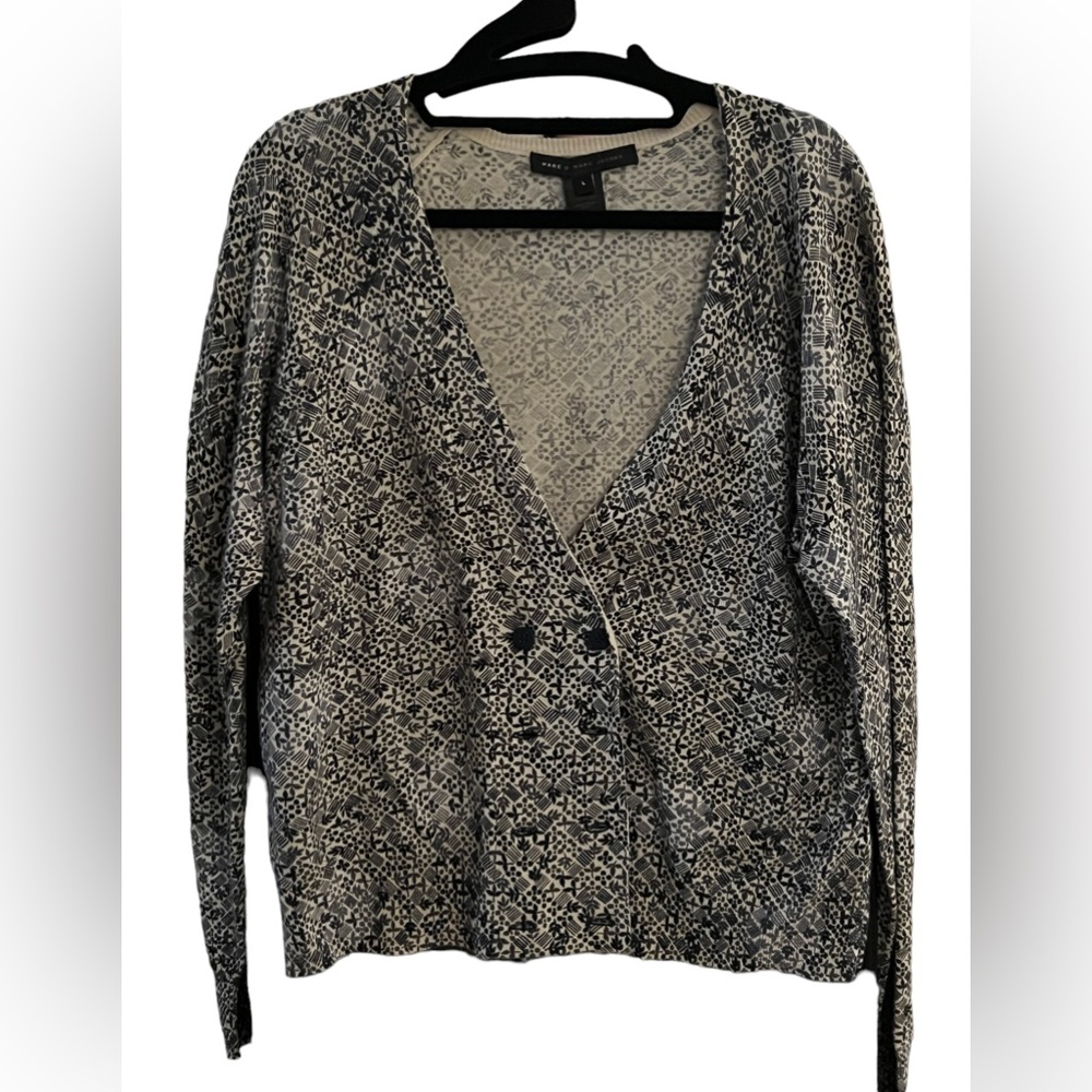 100% Cotton Marc Jacobs Blue and Cream Cardigan Size Large